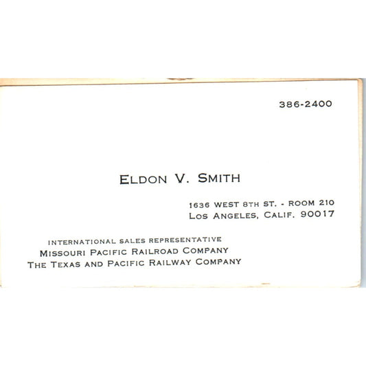 Eldon V. Smith Missouri Pacific Railroad Co Los Angeles CA Business Card SD4-B4