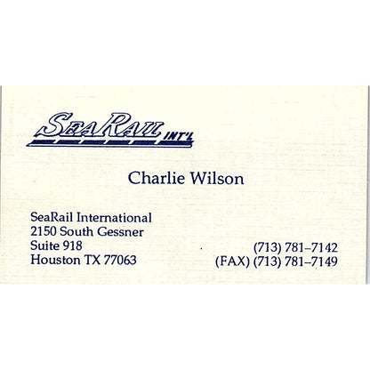 Sea Rail Int'l Charlie Wilson Houston Vintage Business Card SD9-B13
