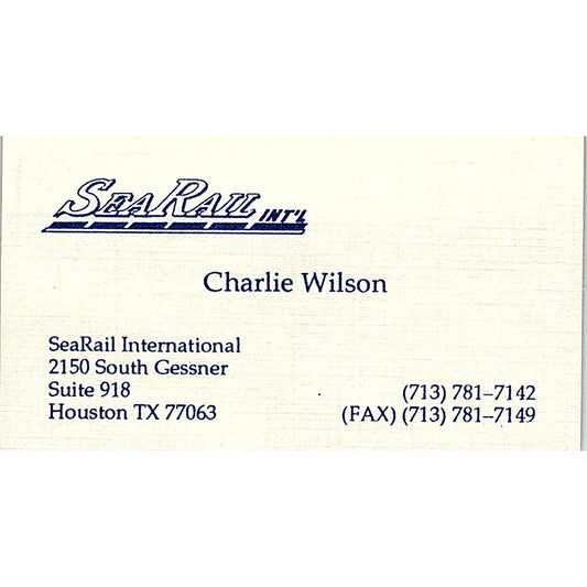 Sea Rail Int'l Charlie Wilson Houston Vintage Business Card SD9-B13