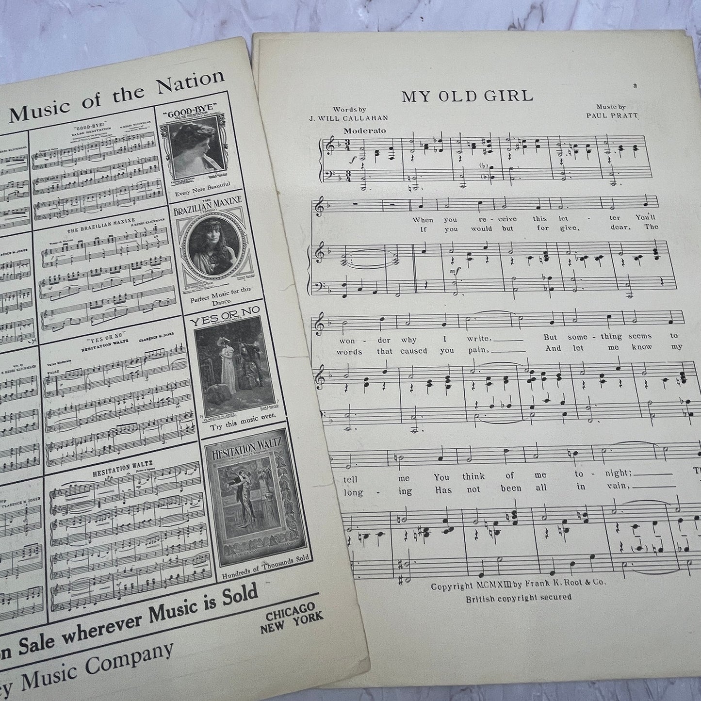 My Old Girl J. Will Callahan Paul Pratt 1908 Sheet Music V15