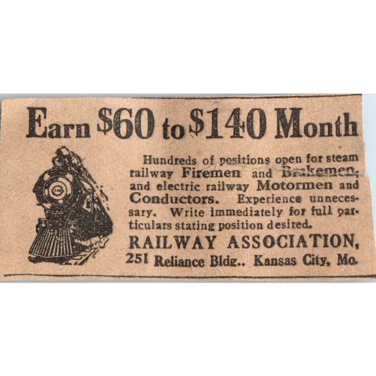 Railway Association Workers Wanted Kansas City MO 1910 Magazine Ad AF1-SS7