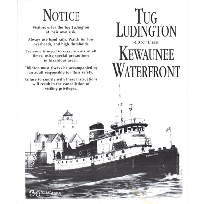 Vintage Tug Ludington on the Kewaunee Waterfront WI Map & Travel Brochure TF4-B2