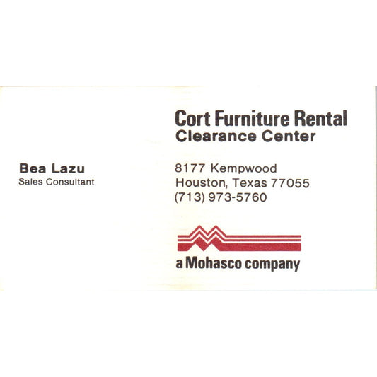 Beau Lazu Cort Furniture Rental Furniture Houston Vintage Business Card SD8-B20
