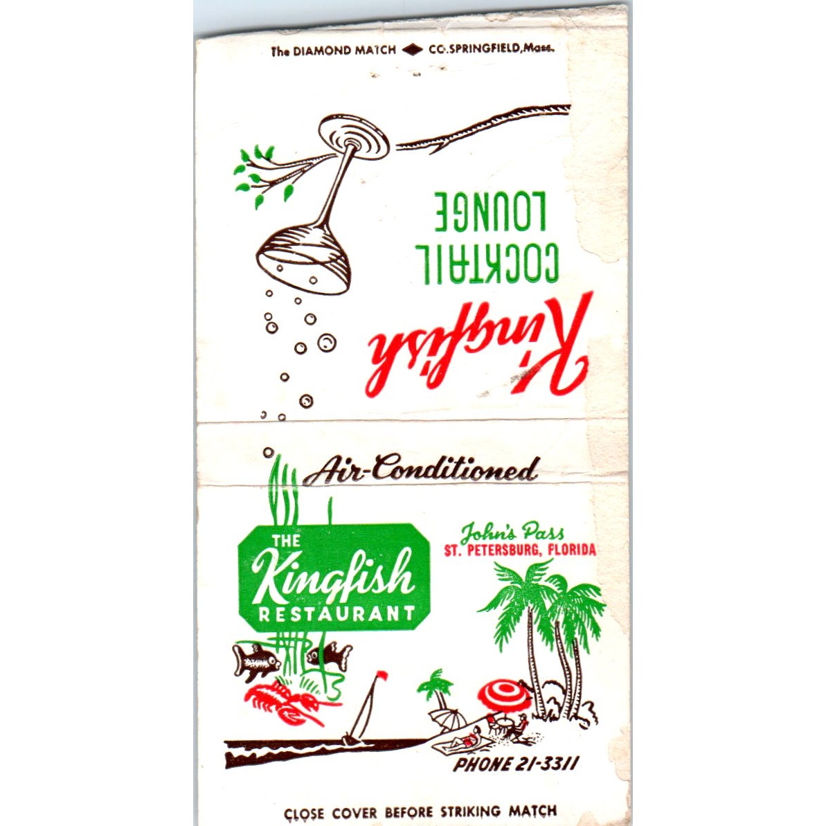 The Kingfish Restaurant John's Pass St. Petersburg FL Vintage Matchbook SF4-Y6