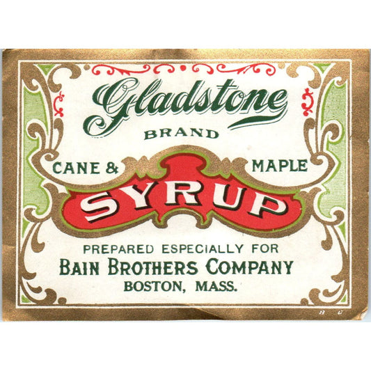 Vintage Gladstone Brand Cane & Maple Syrup Label Bain Brothers Co Boston AF1-RR4
