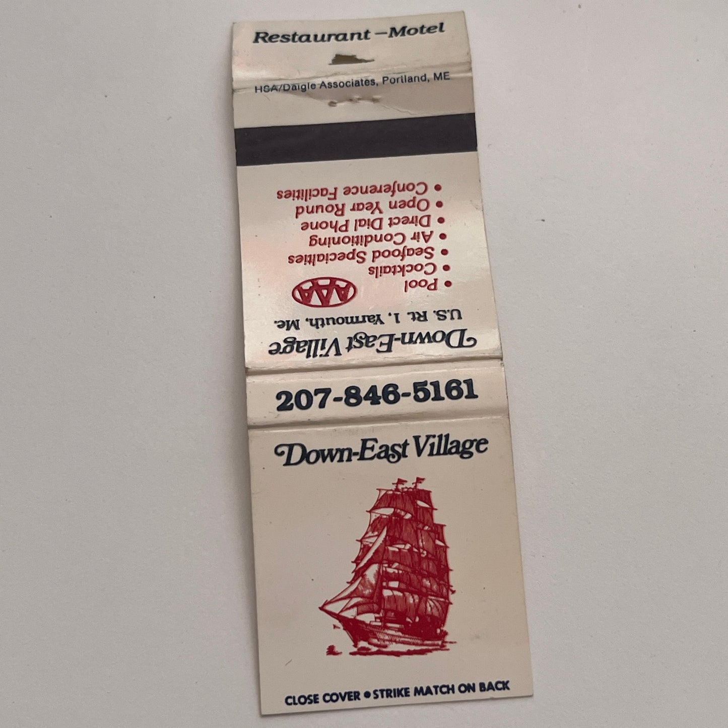 Down-East Village Restaurant Motel Yarmouth ME Vintage Matchbook Cover TB8-MB-4