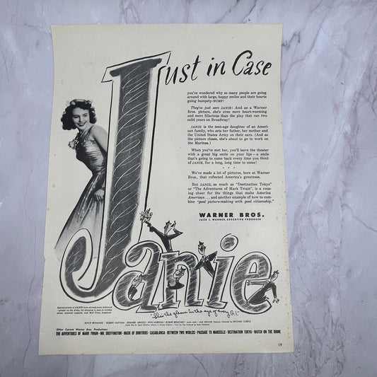 Janie Motion Picture Joyce Reynolds Robert Hutton Vintage Ad 10x13 V17