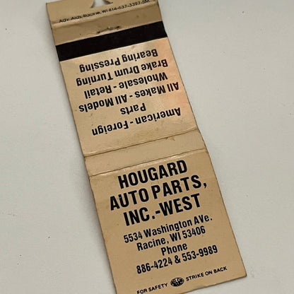 Hougard Auto Parts Inc West Racine WI Vintage Matchbook TB6-MB2-14