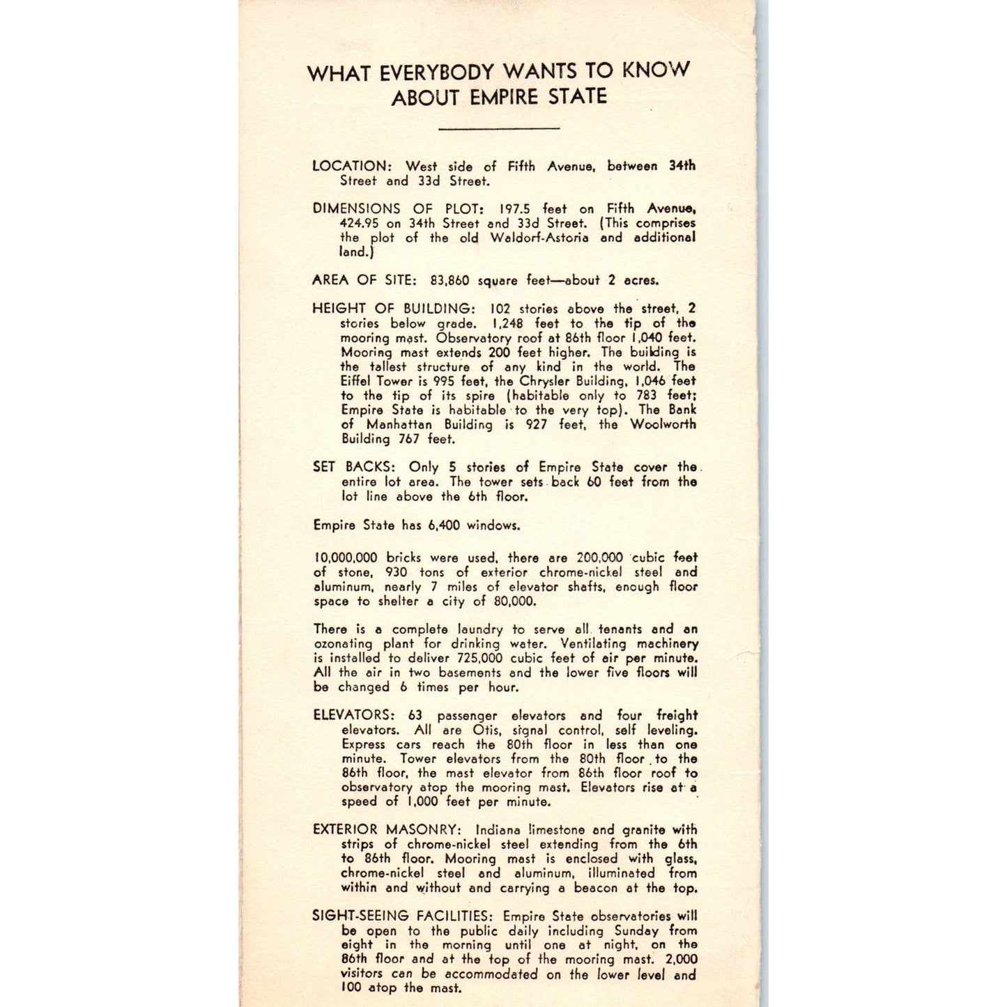 1939 Empire State Observatory Fountain and Tea Room Original Menu AE7