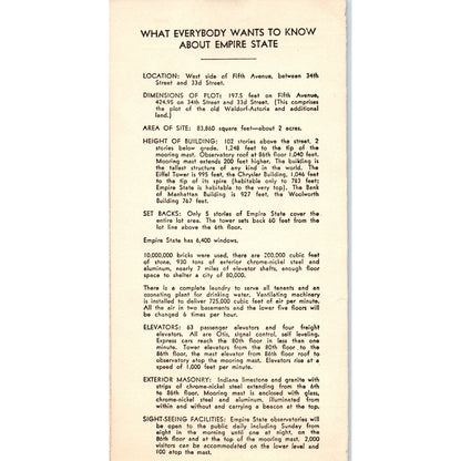 1939 Empire State Observatory Fountain and Tea Room Original Menu AE7