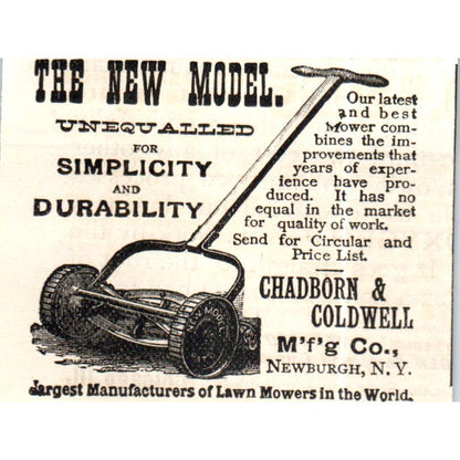 Chadborn & Coldwell Mfg Co Lawn Mowers Newburgh NY c1890 Victorian Ad AE8-CH8