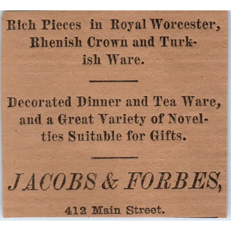 Jacobs & Forbes Dinnerware Main Street Hartford 1886 Newspaper Ad AF7-E5