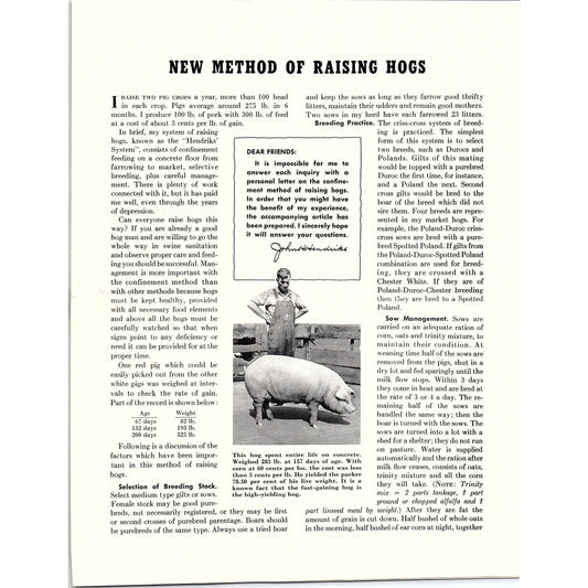 New Method of Raising Hogs 1940s Leaflet John H Hendricks AG5-2