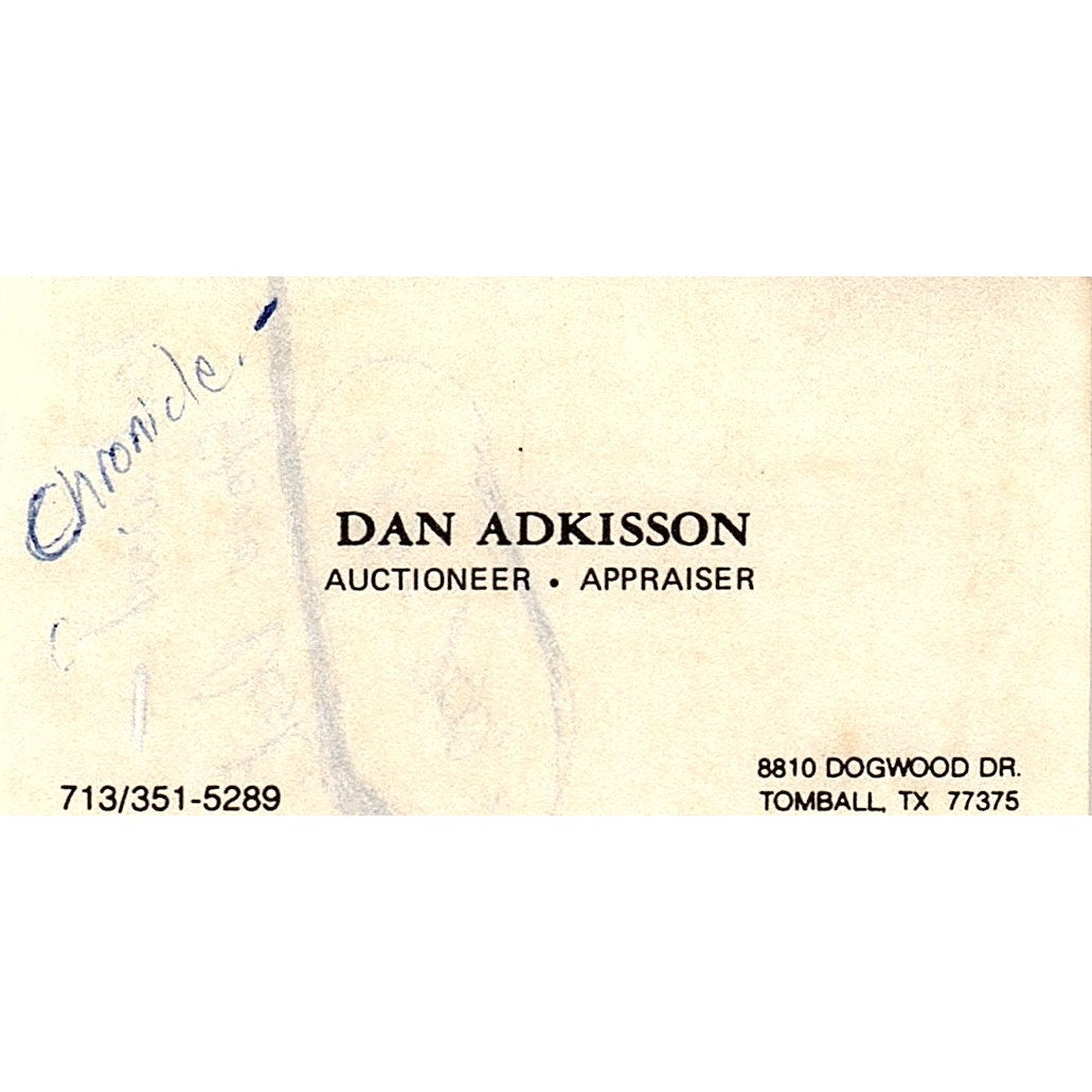 Dan Adkisson Auctioneer Appraiser Tomball TX Vintage Business Card SE3-B16