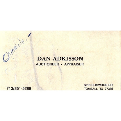 Dan Adkisson Auctioneer Appraiser Tomball TX Vintage Business Card SE3-B16