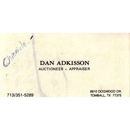 Dan Adkisson Auctioneer Appraiser Tomball TX Vintage Business Card SE3-B16