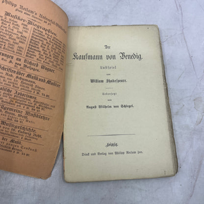 c1900 Universal Bibliothek - The Merchant of Venice German Book TJ6-OB