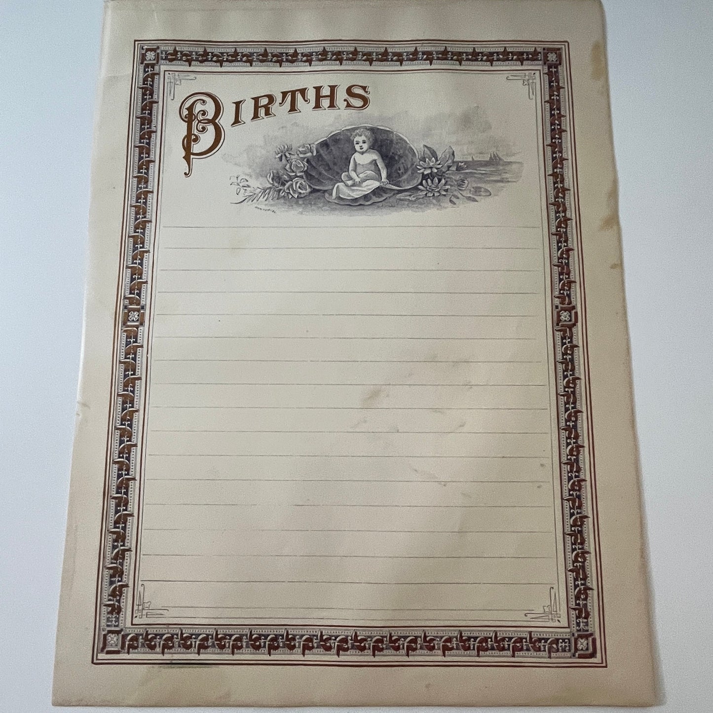 Births and Deaths Record Sheet Double Sided 1892 Bible Engraving V1-6
