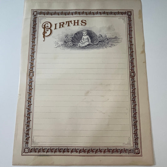 Births and Deaths Record Sheet Double Sided 1892 Bible Engraving V1-6