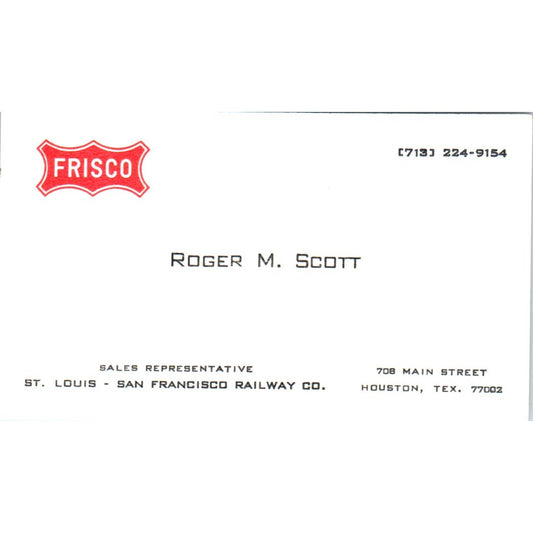 Roger M. Scott St. Louis - San Francisco Railway Co Vintage Business Card SD4-B4