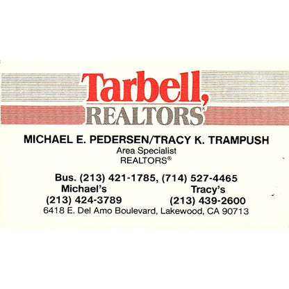 Michael E Pedersen Tracy K Trampush Tarbell Realtors Lakewood CA Card SC9-B7