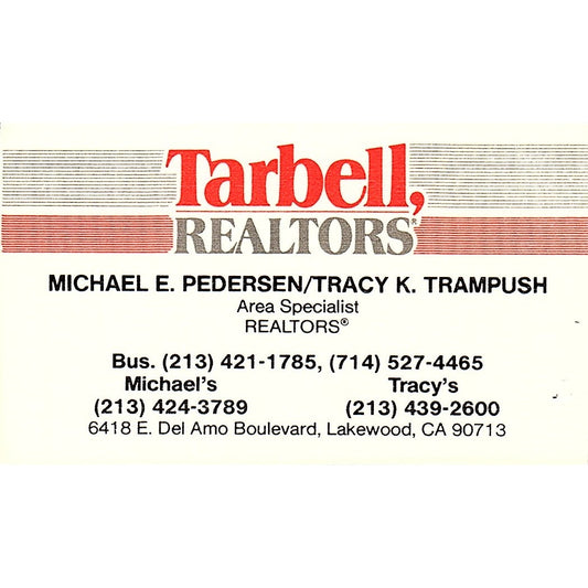 Michael E Pedersen Tracy K Trampush Tarbell Realtors Lakewood CA Card SC9-B7