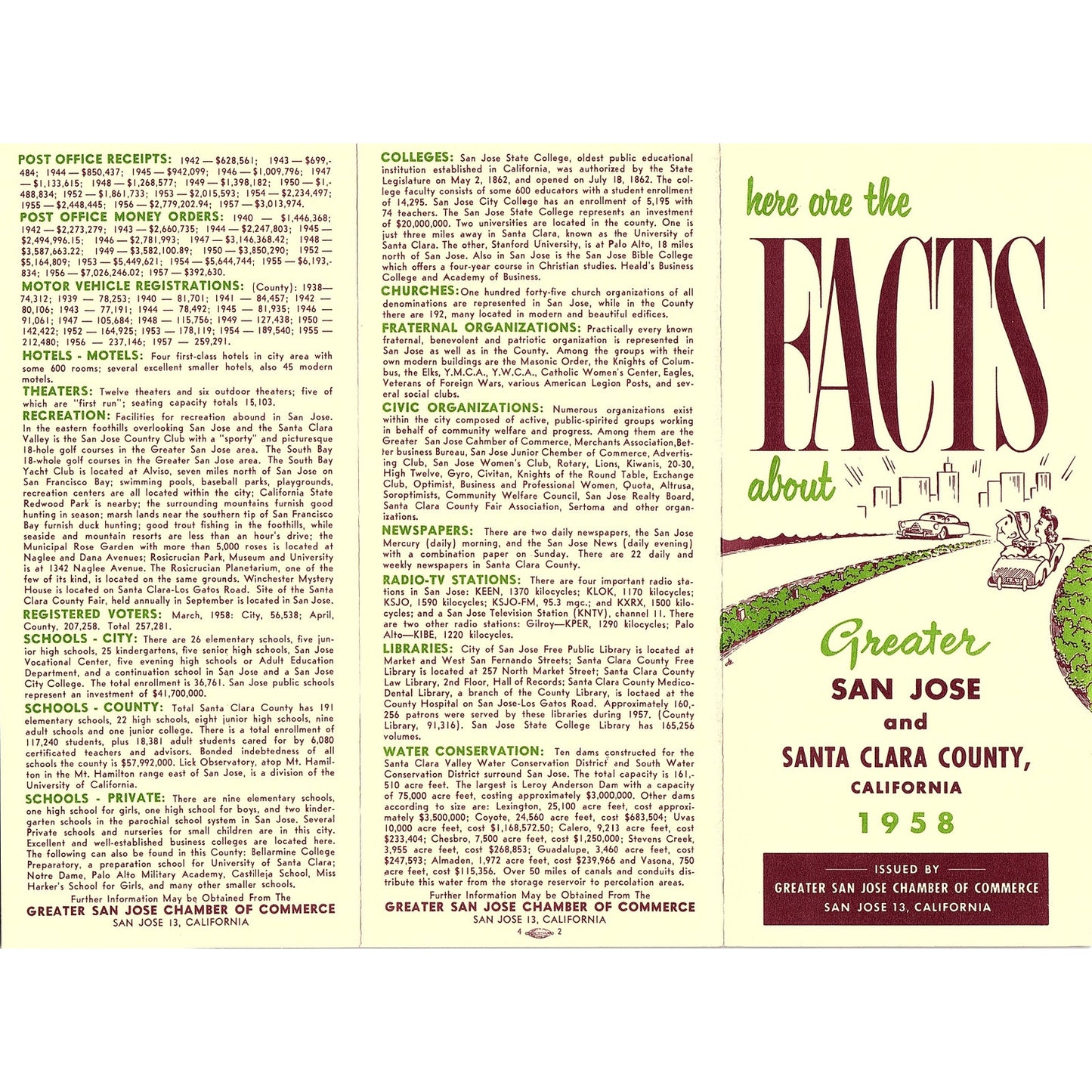 1958 Facts About Greater San Jose & Santa Clara County CA Travel Brochure AF9-2