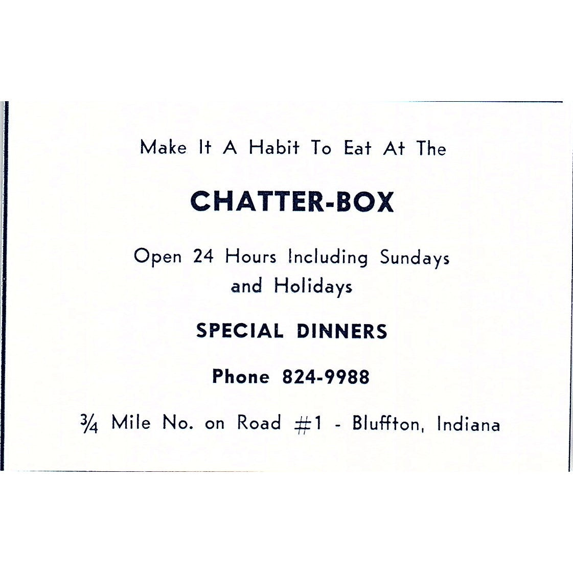 Chatter-Box Restaurant Bluffton Indiana 1964 Ad AG1-M8