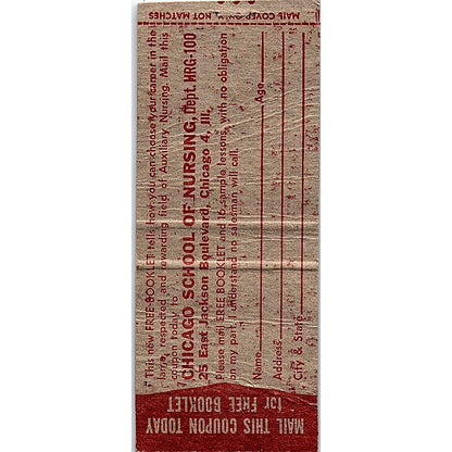 Auxiliary Nursing Chicago School of Nursing Vintage Matchbook Cover SC7-Y7