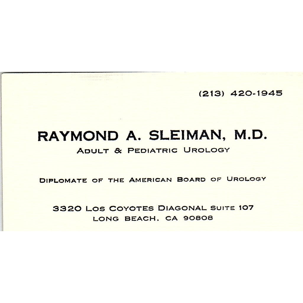 Adult & Pediatric Urology, Ratmond A. Sleiman, CA Vintage Business Card SF-B7