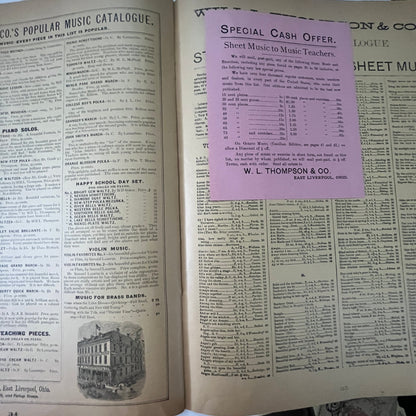 c1890 Will L. Thompson & Co Music Catalog Music Depot East Liverpool OH V33-4