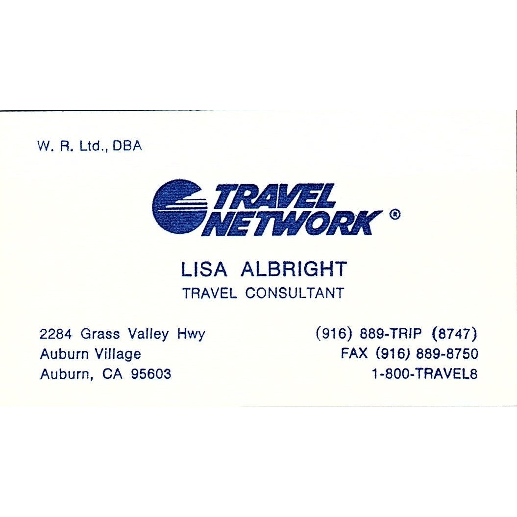 Travel Network Lisa Albright Auburn CA Vintage Business Card SD9-B13