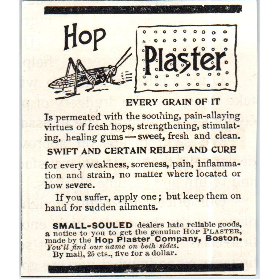 Hop Plaster Company Boston Grasshopper c1890 Victorian Ad AE8-CH10