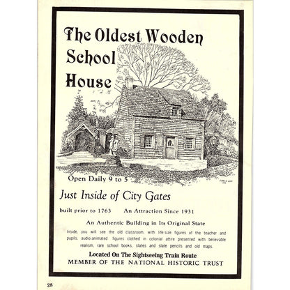 The Oldest Wooden Schoolhouse in St. Augustine FL 1989 Ad AF9-13