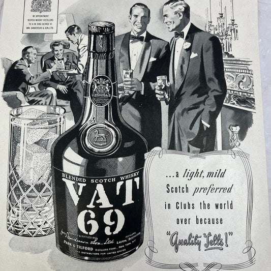 VAT 69 Scotch Whiskey Park & Tilford NY 1951 Magazine Ad FL6-10