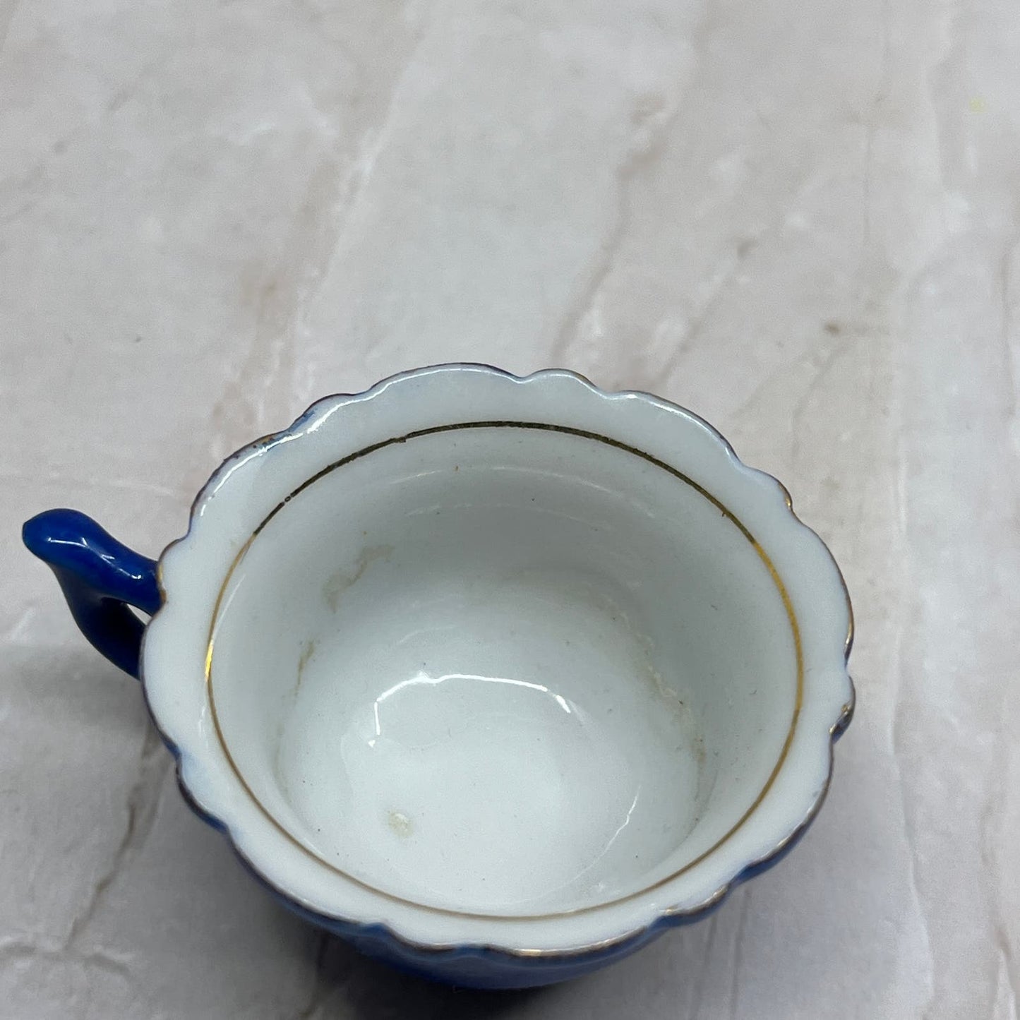 Vintage Miniature Porcelain Tea Cup Blue and Pink Floral Gold Trim Japan SB8