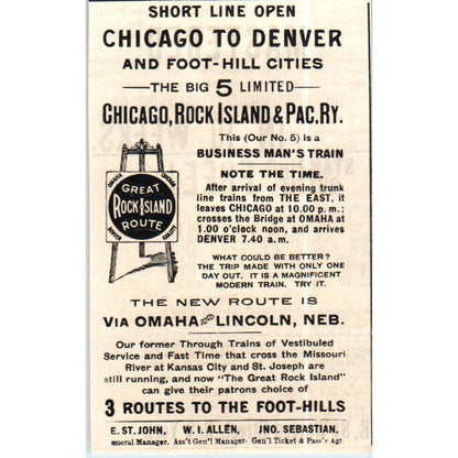 Chicago Rock Island & Pacific Railway Routes to Foothills c1890 Ad AE8-CH5
