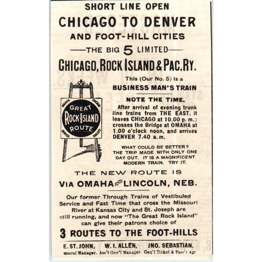 Chicago Rock Island & Pacific Railway Routes to Foothills c1890 Ad AE8-CH5