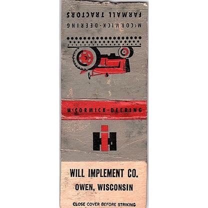 International Harvester Will Implement Co Owen WI Vintage Matchbook Cover SF3-Y5