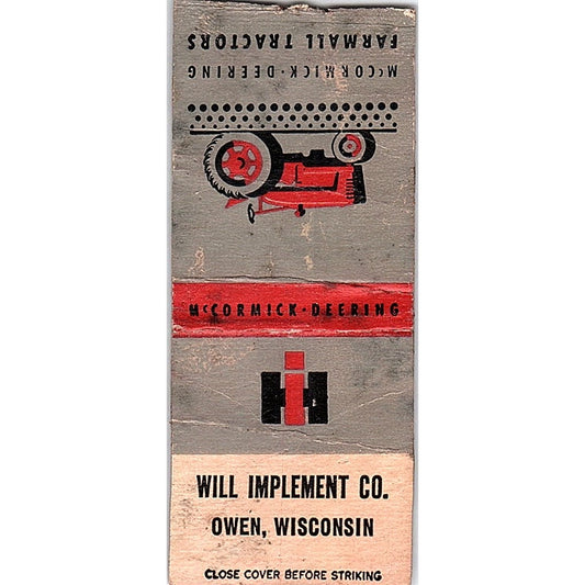 International Harvester Will Implement Co Owen WI Vintage Matchbook Cover SF3-Y5