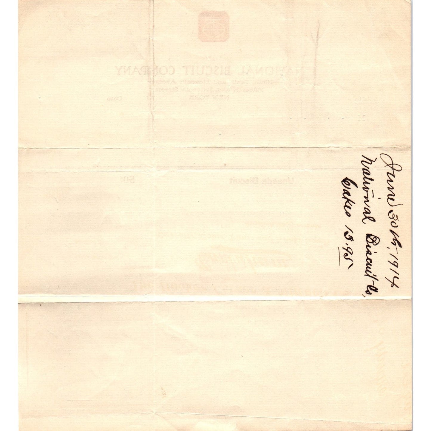 National Biscuit Co Nabisco 1914 Original Billhead Letterhead Receipt D8-LL