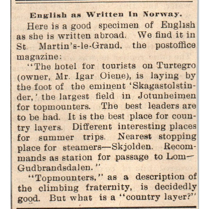 English as Written In Norway Milwaukee 1898 Newspaper Clip AF7-SS9