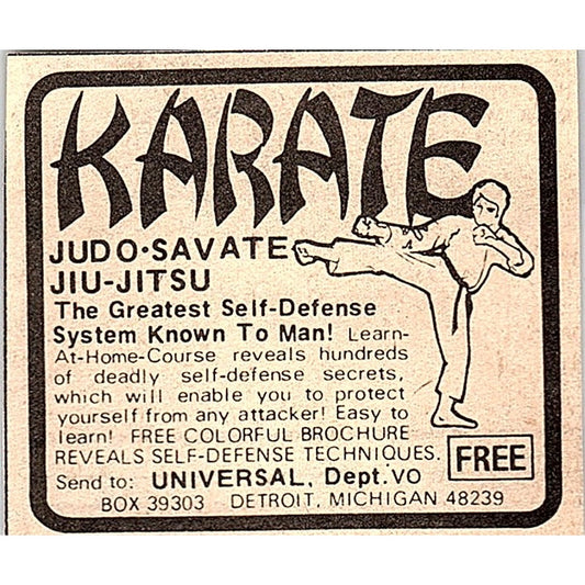 Learn Karate Judo Savate Jiu-Jitsu Detroit MI 1974 Ad AG1-S17