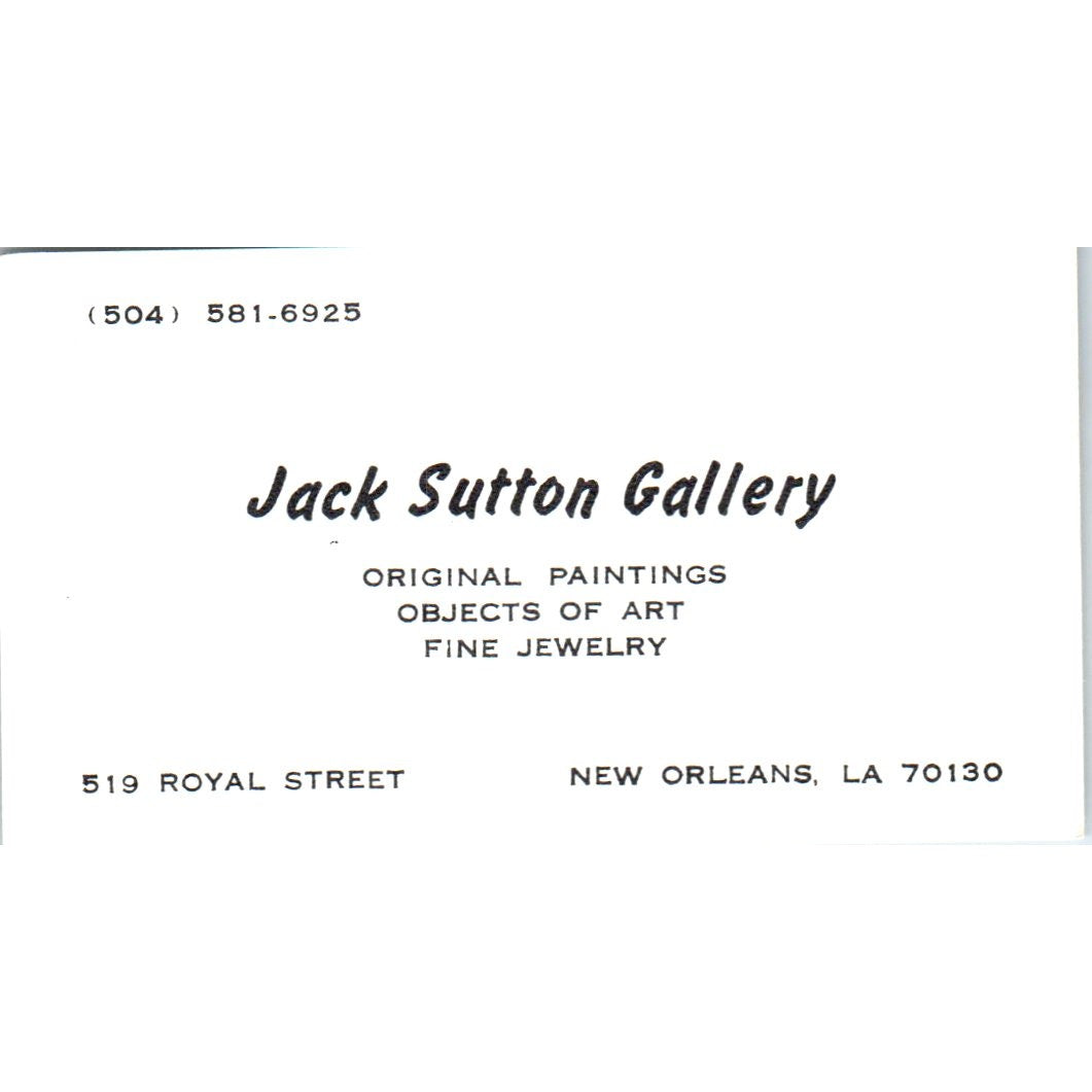 Jack Sutton Gallery New Orleans LA Vintage Business Card SE3-B6