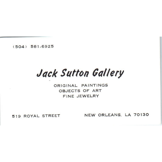 Jack Sutton Gallery New Orleans LA Vintage Business Card SE3-B6