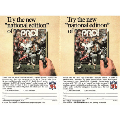 Pro! NFL Football Magazine Double Postal Mailing Card 1981 Ad AF6-17