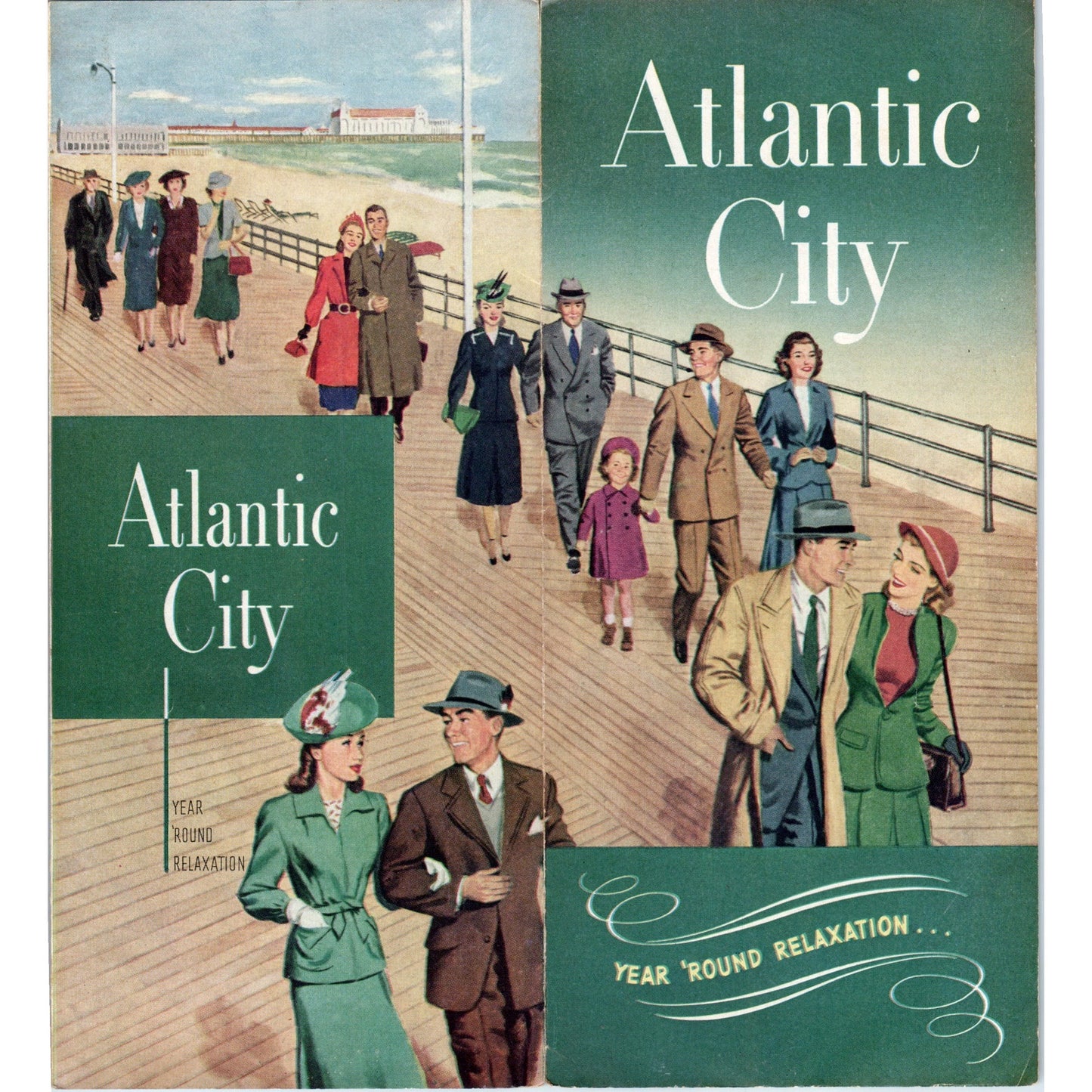 1940s Atlantic City NJ Year Round Relaxation Fold Out Travel Brochure AF7-E9