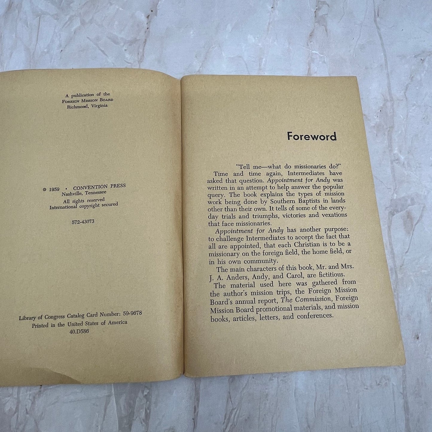 1959 Appointment for Andy Ivyloy and Amelia Bishop Convention Press TG9-E1