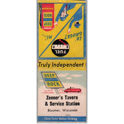 Zenner's Tavern & Service Station Bloomer WI Vintage Matchbook Cover SD2-Y8