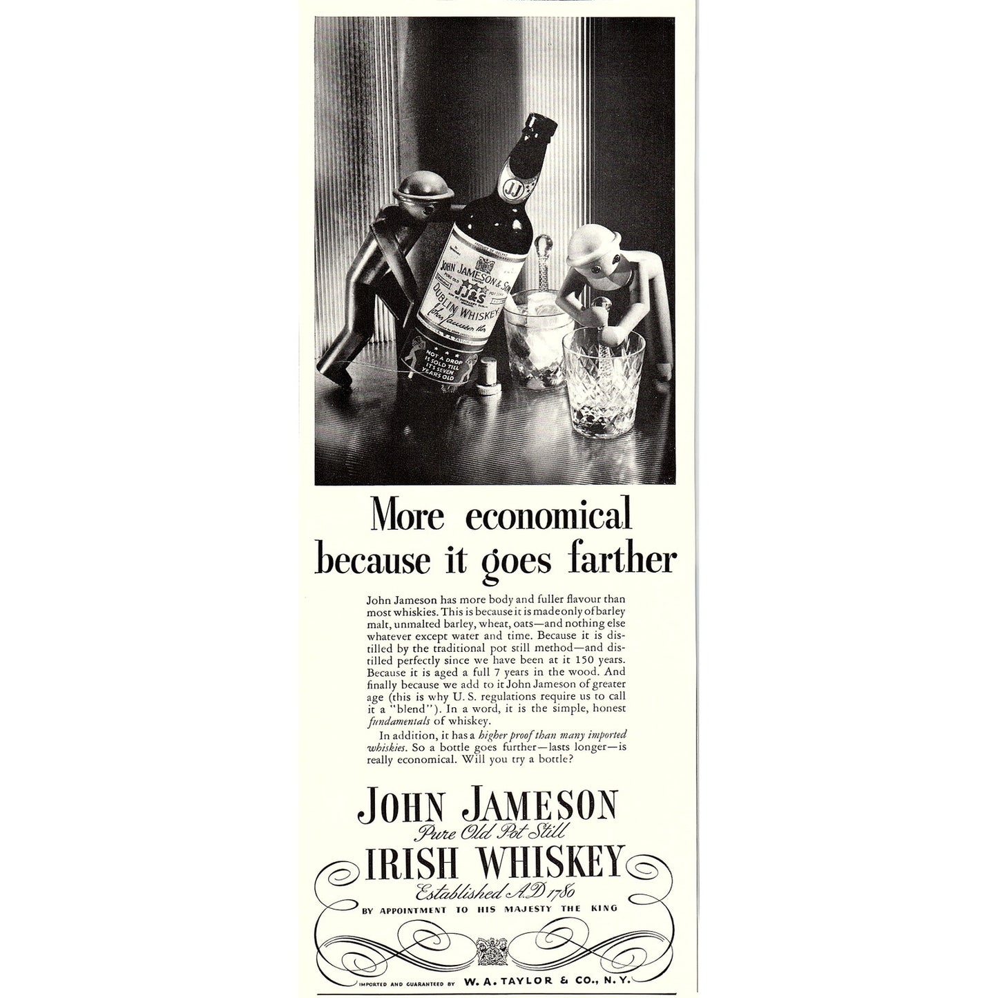 John Jameson Pure Old Pot Still Irish Whiskey W.A. Taylor 1935 Ad V1-5
